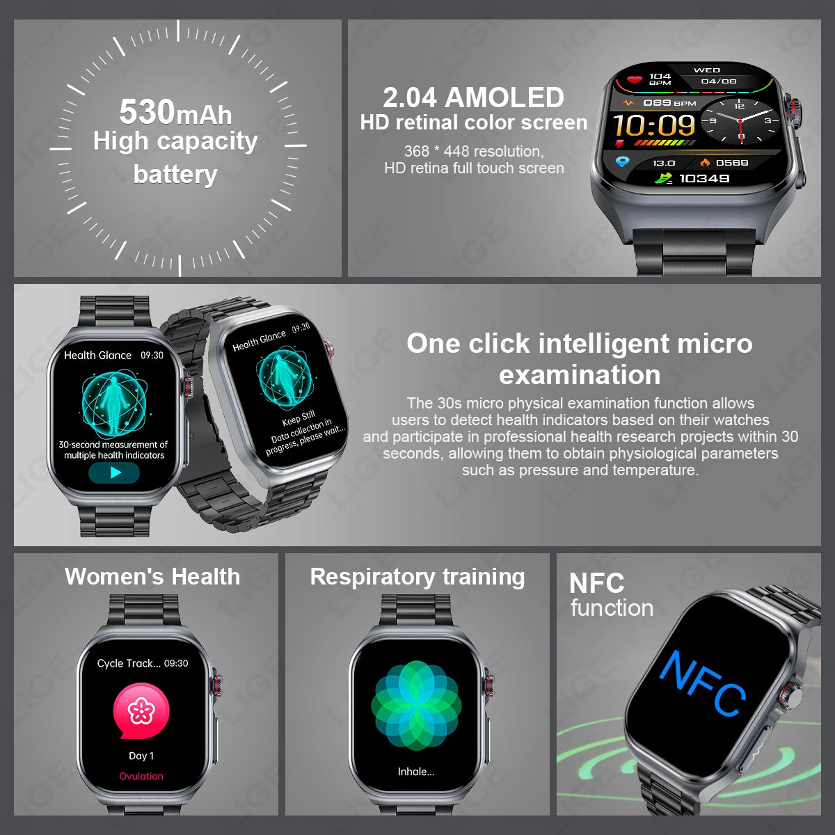 LIGE ET585 Reloj Inteligente AMOLED ECG