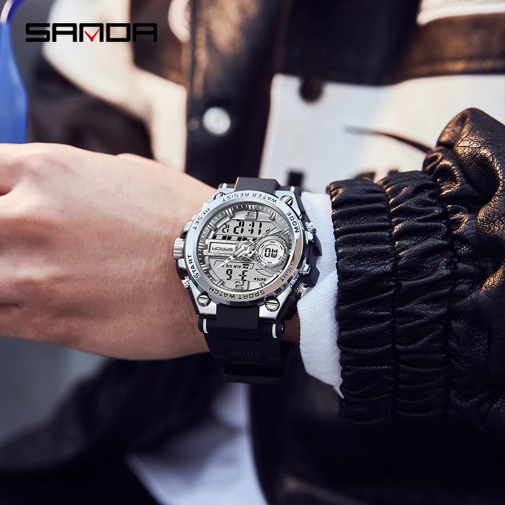 Reloj Deportivo Militar SANDA 6092 Pantalla Dual LED, Resistente al Agua
