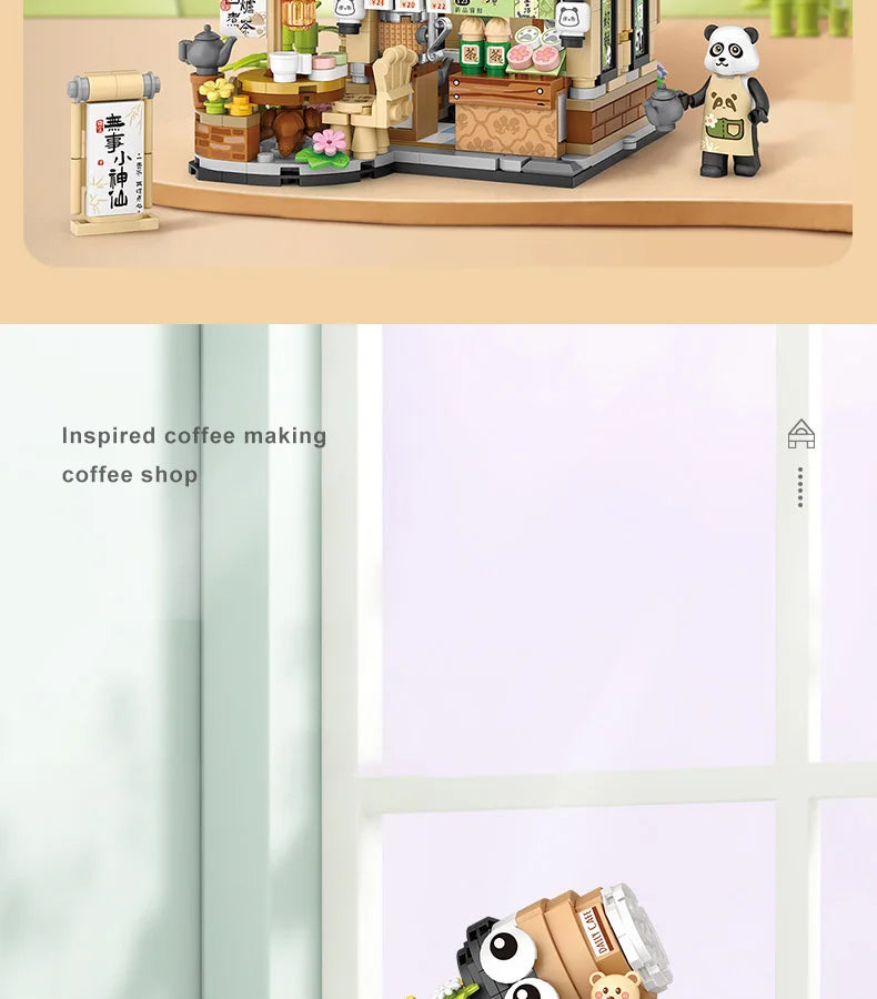 LOZ - Juego de Bloques de Construcción de la Serie Escena Urbana Plegable, Casa de Té Panda, Cafetería, Adorno de Escritorio, Regalo de Cumpleaños para Adultos