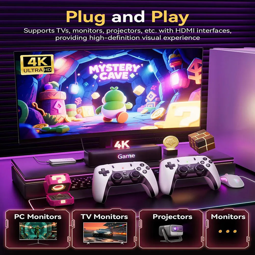 Consola de juegos retro 2026, con más de 2000 juegos clásicos incorporados y 64 GB de almacenamiento masivo, controlador inalámbrico plug and play, compatible con HDMI 4K