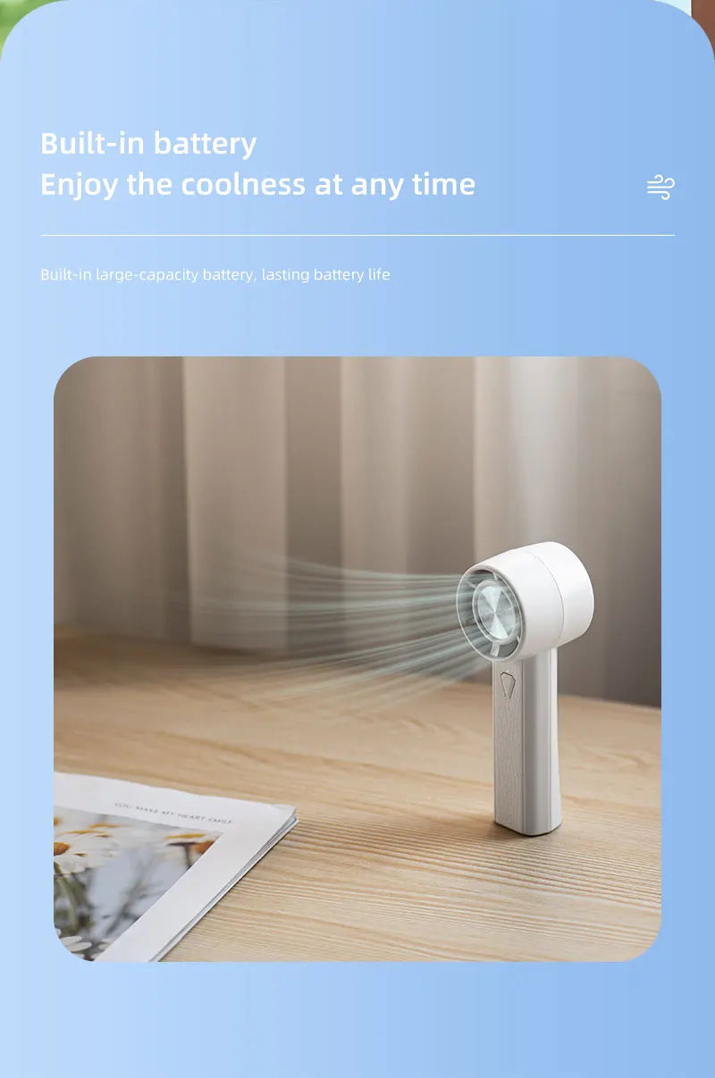 Ventilador portátil de mano, Mini ventilador de carga USB para el hogar de 1800mAh, carga USB de alta velocidad, ventilador de mano de refrigeración para acampar al aire libre