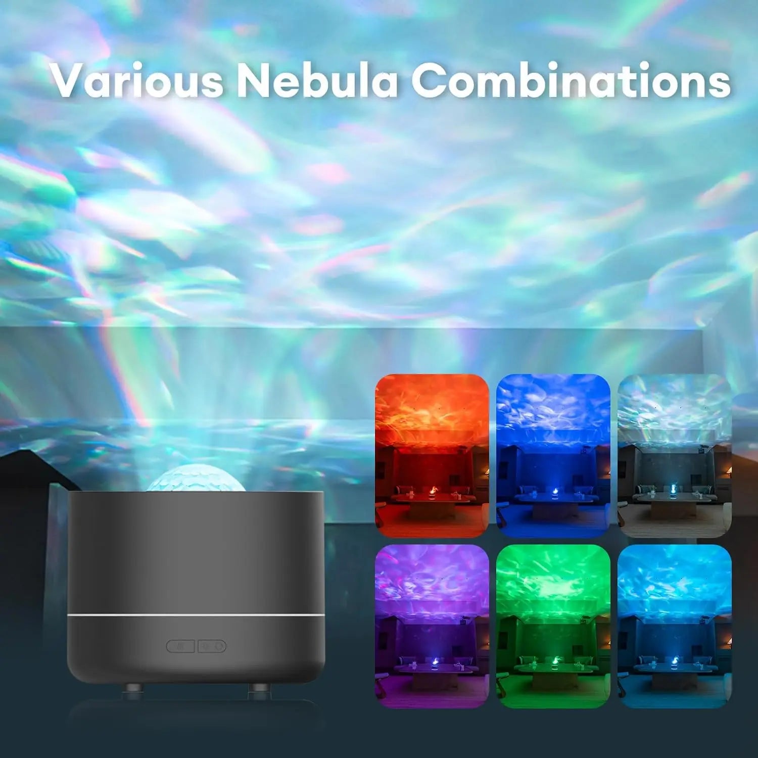 Difusor de aromaterapia 2 en 1, luz de proyección de cielo estrellado, difusor de aceites esenciales de 200ml, humidificador de niebla fría con luz colorida