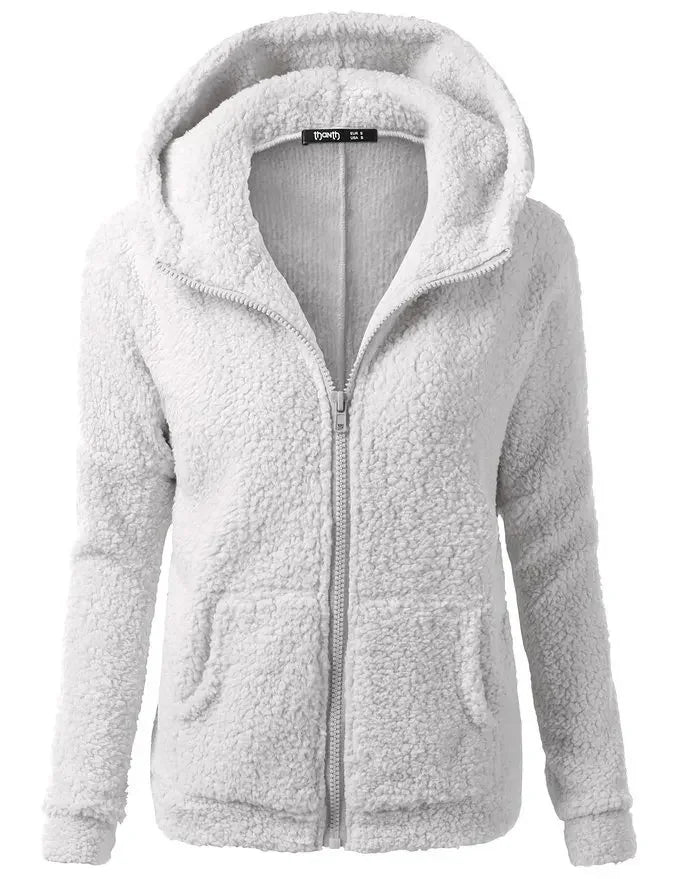 Chaqueta cálida de otoño e invierno para mujer, Sudadera con capucha informal 2025, sudaderas con capucha para mujer, sudadera con cremallera, abrigo liso de lana suave para mujer