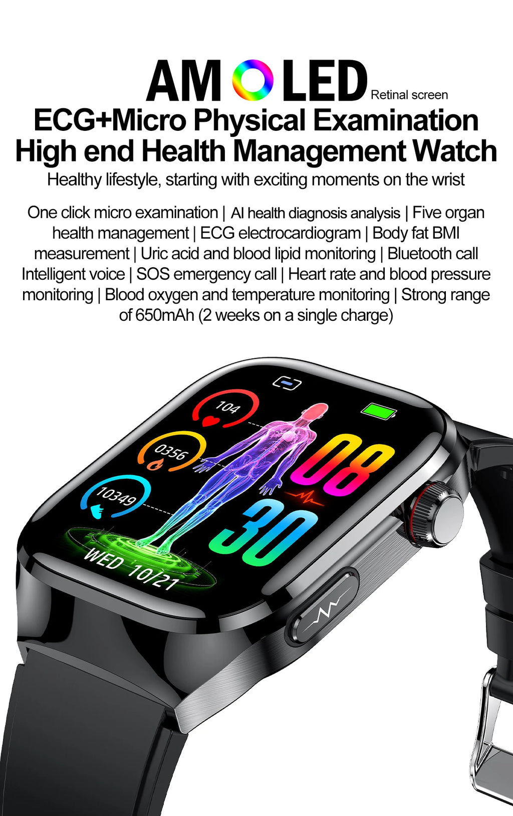 2025New Micro examen físico reloj inteligente para hombres ácido úrico grasa corporal cinco órganos salud relojes Bluetooth llamada SmartBracelet
