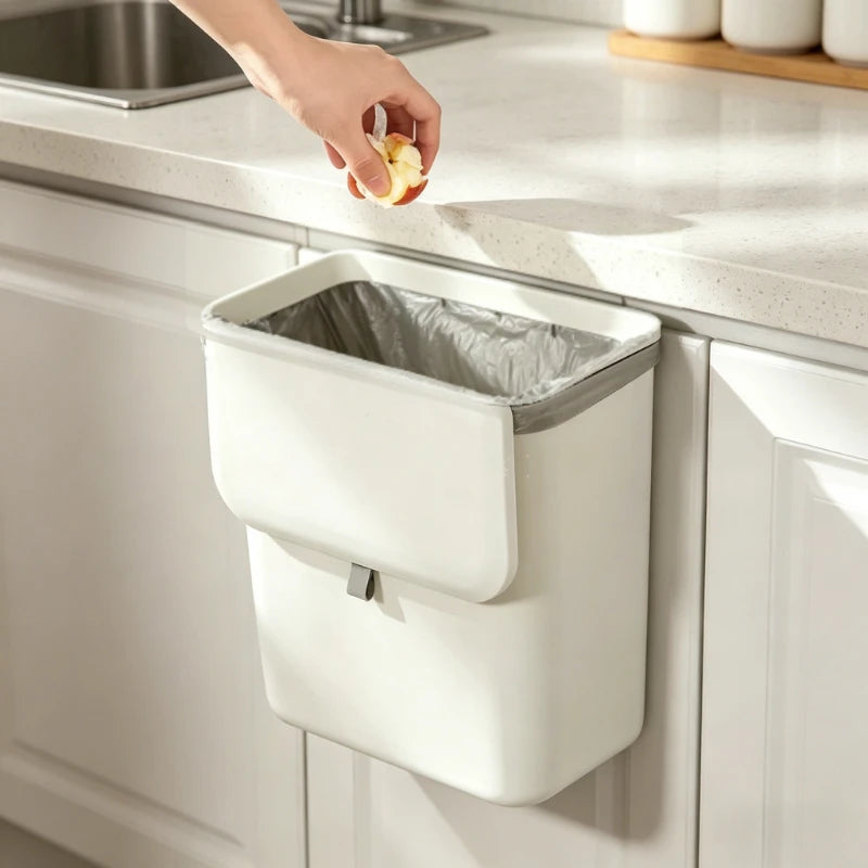 Cubo de basura para cocina con tapa, para colgar en la puerta del armario, almacenamiento creativo para el baño, cesta para papel higiénico, papelera