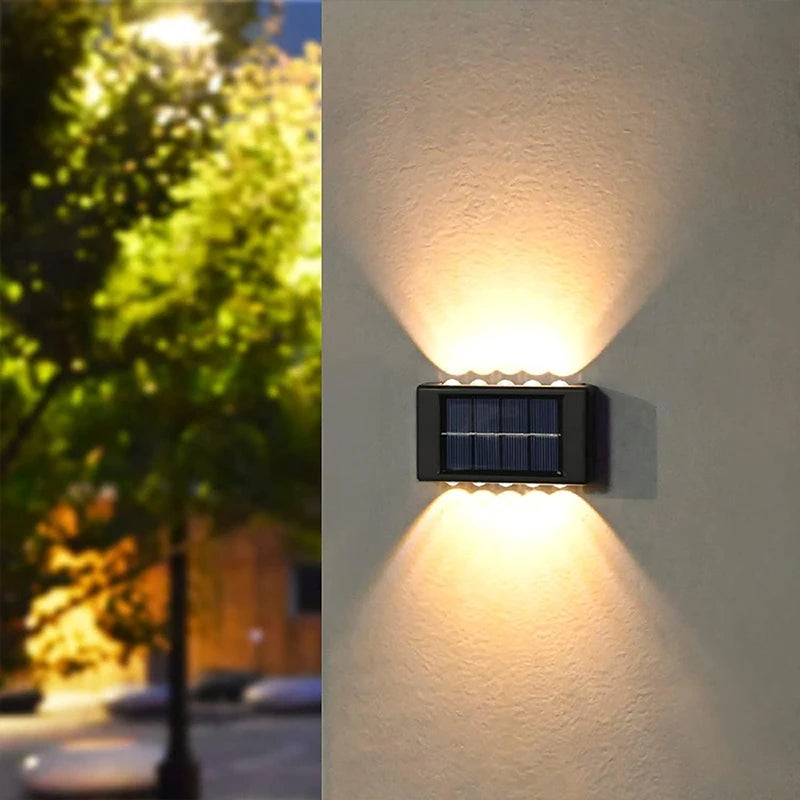 Luces solares de pared para exteriores, lámpara Solar de montaje en pared cálida/blanca para porche, iluminación arriba y abajo para jardín, paisaje de la calle, balcón y Patio