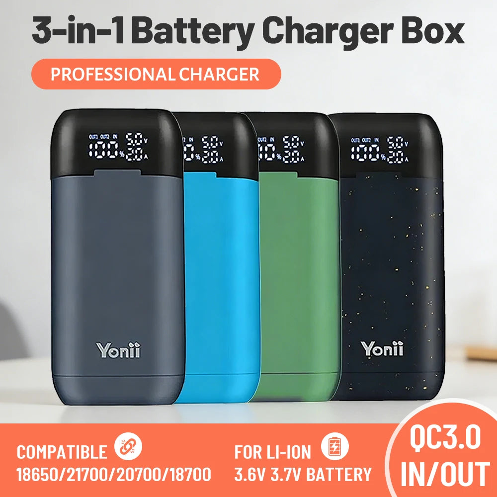Caja Cargadora Power Bank 18650/21700, Carga Rápida QC3.0 18W