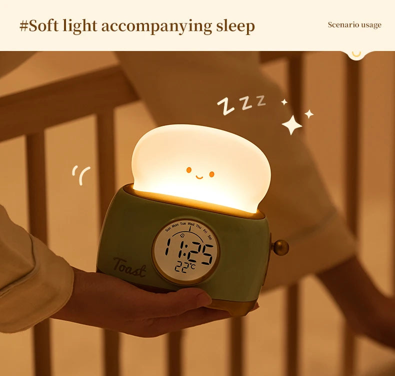 Reloj despertador con luz nocturna para tostadora, reloj despertador para niños, reloj luminoso para mesita de noche, lámpara de noche para dormitorio, decoración, regalo para niños