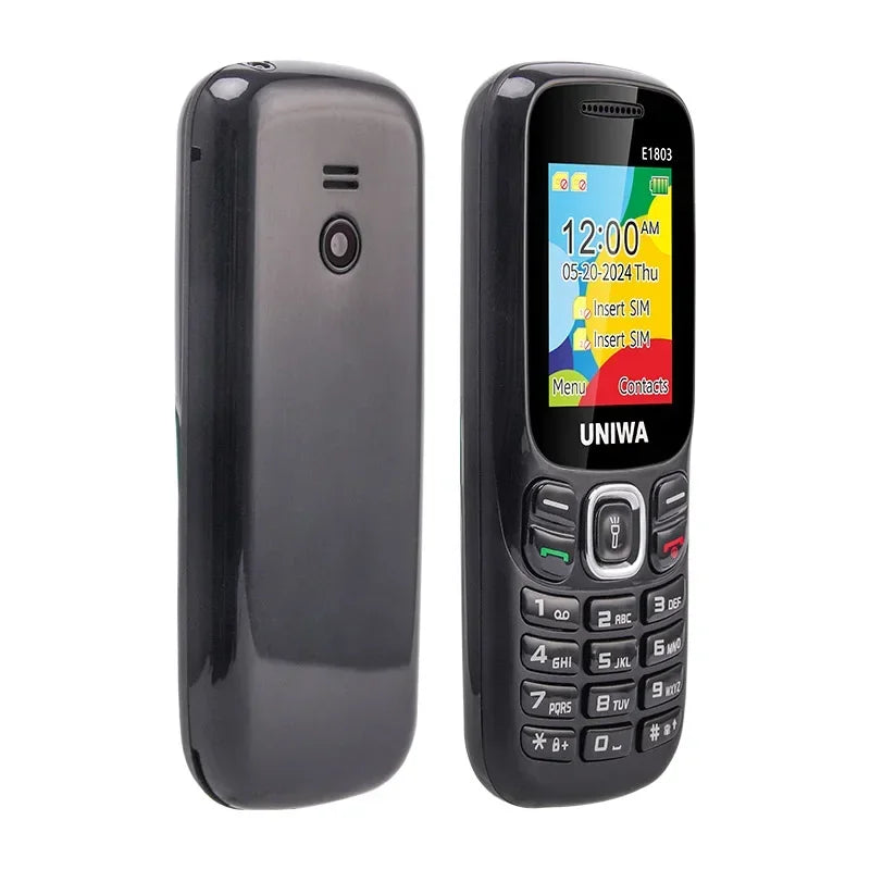 UNIWA E1803 2G precio bajo delgado GSM Mini teléfono móvil Dual SIM T9 teclado 800mAh batería Radio inalámbrica linterna teléfono para personas mayores