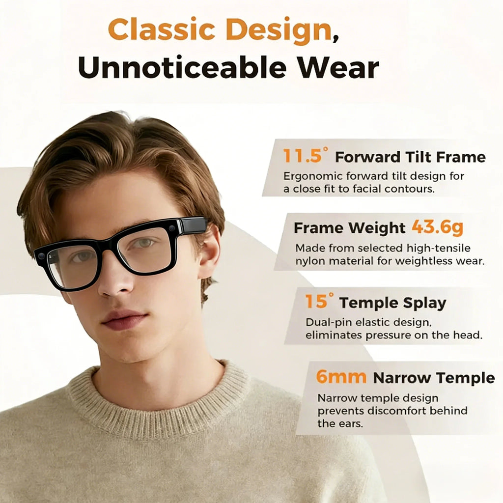 Lentes Inteligentes M02 con IA, Reproductor de Música con Llamadas Bluetooth, Cámara de 8MP, Traducción en Más de 100 Idiomas, Lentes de Sol con Caja de Carga
