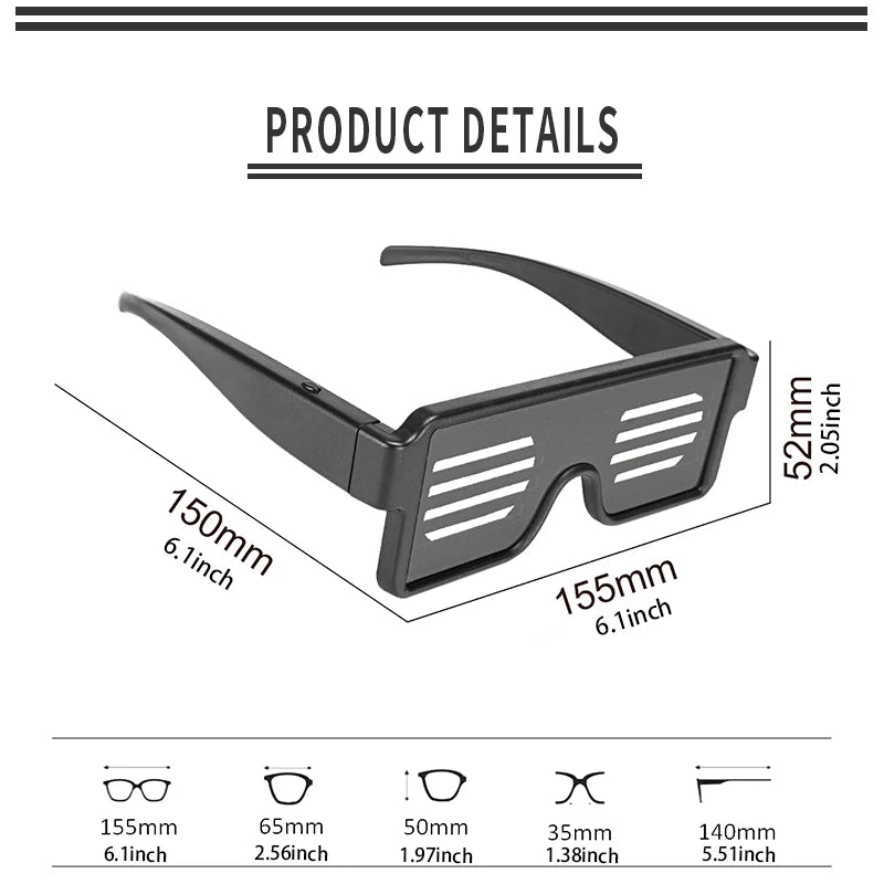 Gafas de fiesta Led con carga USB multilingüe, gafas luminosas intermitentes Led, concierto de Navidad, fiesta de cumpleaños, vacaciones, gafas de sol brillantes