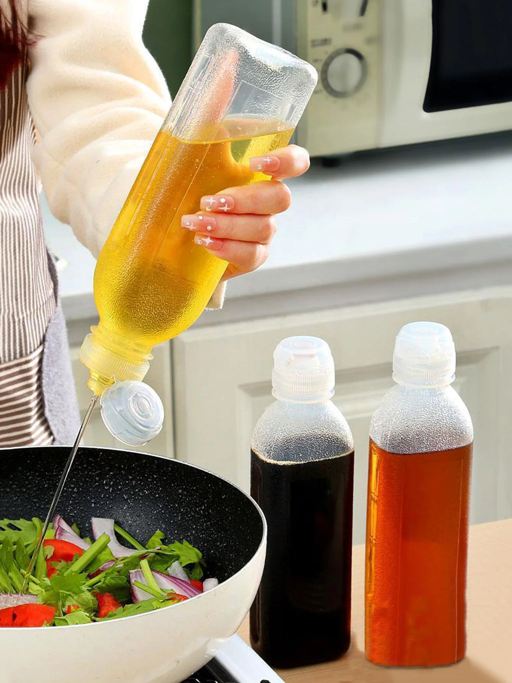 1 Uds. Botella de aceite transparente para el hogar de 1000ml, botella de extrusión de aceite de oliva con control de aceite para barbacoa al aire libre para cocina, olla de aceite para condimentos
