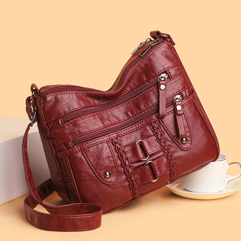 Bolso bandolera retro con múltiples bolsillos, bandolera de piel sintética suave, bolso de mujer, con correa ajustable para el hombro