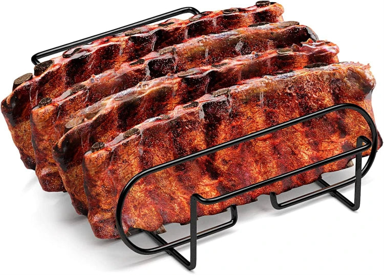 LMETJMA-estantes para costillas de barbacoa, soporte para asar carne y asar de acero recubierto antiadherente, con capacidad para 4 rejillas para parrilla de Gas JT25t