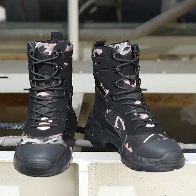 Botas tácticas de senderismo para hombre, caña alta, antideslizantes