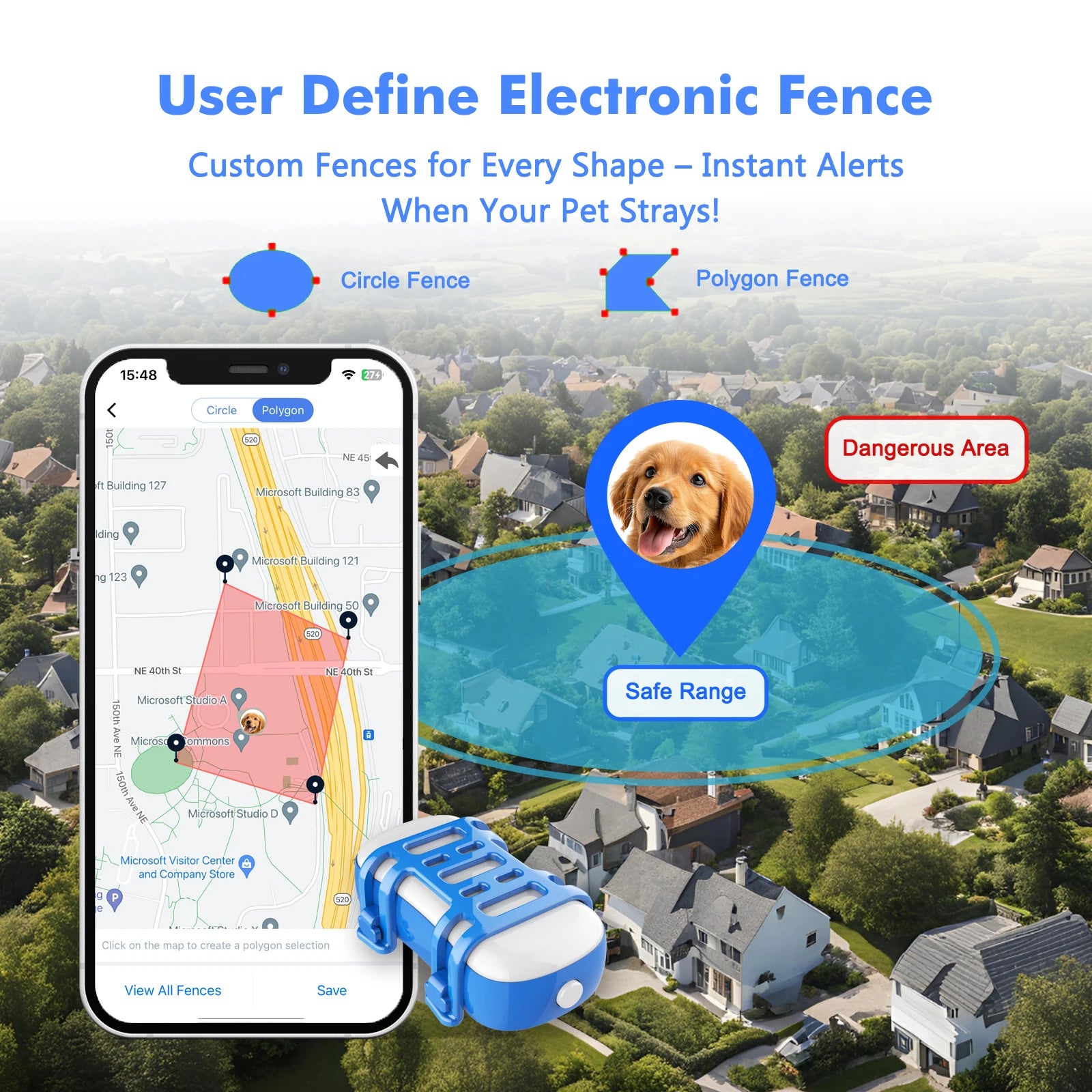 Rastreador GPS para Mascotas (Perros y Gatos) con IoT Integrado, SIM, WiFi, Seguimiento Ilimitado, Código QR, Localizador Antipérdida, Requiere Suscripción