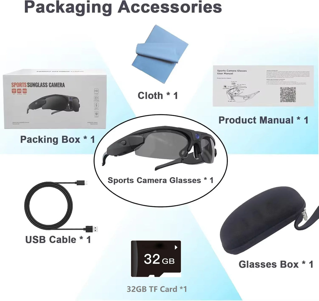 Gafas de sol con cámara WiFi FHD 1080P para deportes al aire libre