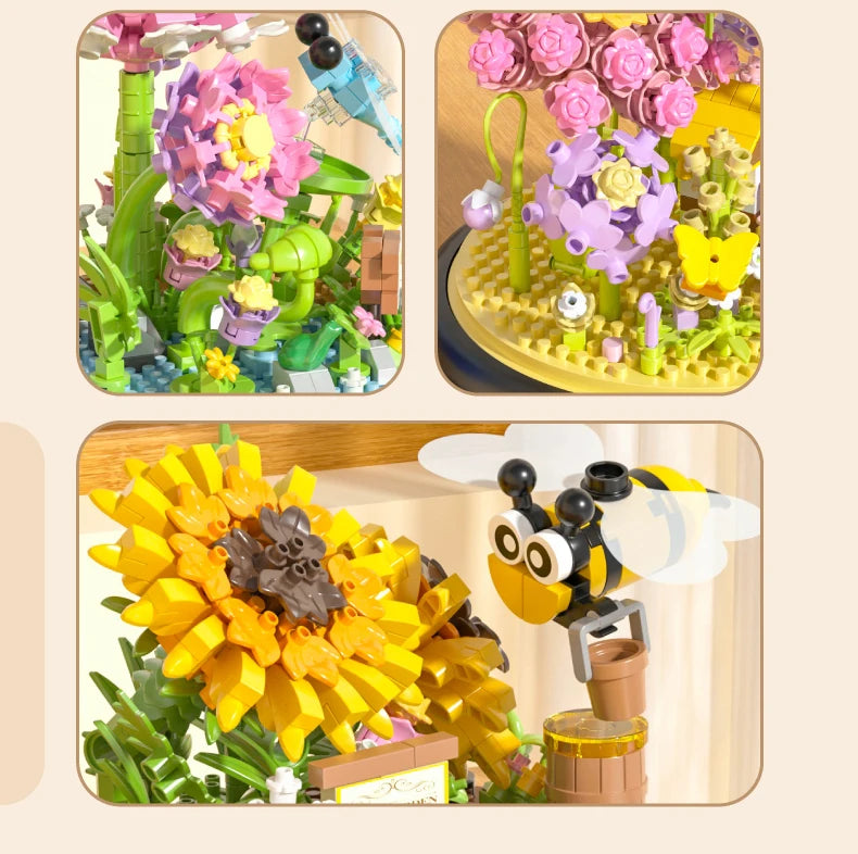 Bloques de Construcción de Flores e Insectos DIY con Cubierta