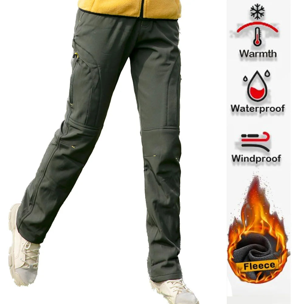 Pantalones informales de invierno con forro polar para mujer con cinturón, resistentes al viento, resistentes al desgaste, repelentes al agua, con múltiples bolsillos, adecuados para el trabajo diario y actividades al aire