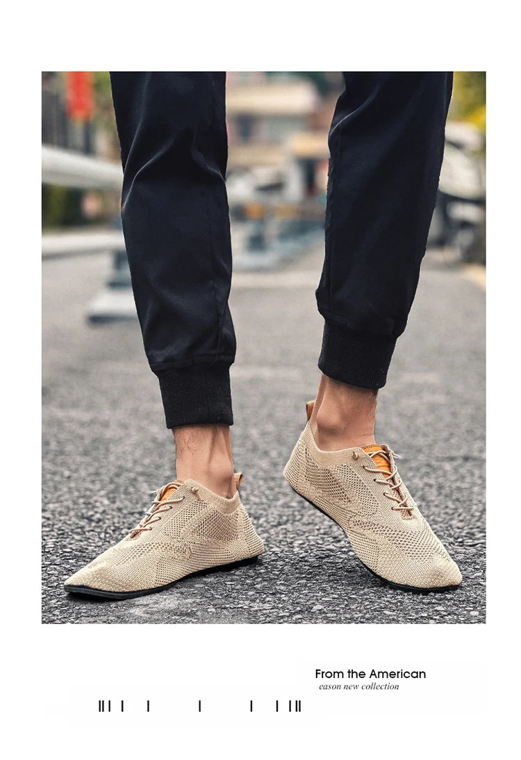 Zapatos informales ligeros sin cuero para hombre, mocasines de malla a la moda para parejas, zapatillas transpirables con cordones para hombre, zapatos planos suaves para Yoga