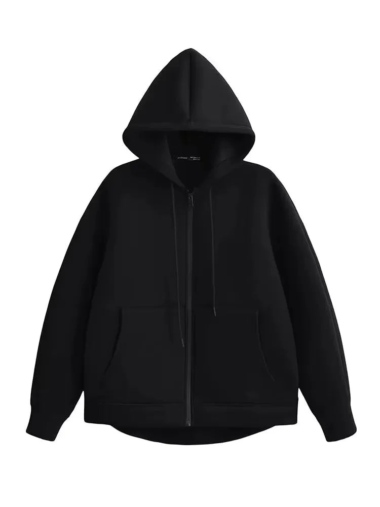 HH Otoño Invierno mujer cremallera Sudadera con capucha abrigo High Street bolsillos dobles chaqueta de gran tamaño sudaderas sueltas prendas de vestir exteriores Top