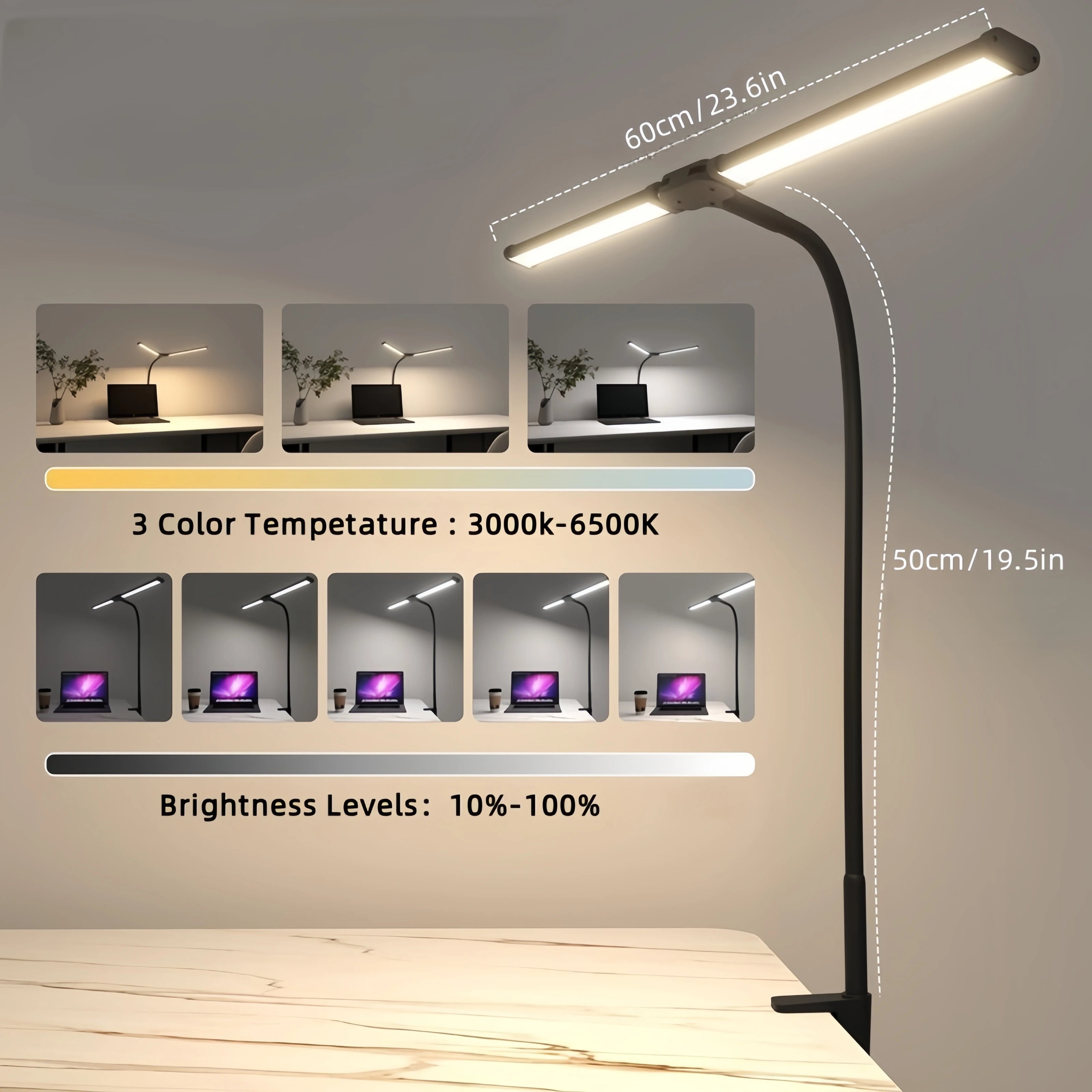 Lámpara de escritorio con Clip LED de doble cabezal, lámpara de mesa de arquitecto para iluminación de oficina en casa, 3 modos de Color y 10 lámparas de escritorio regulables con protección ocular
