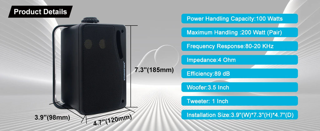 STUDIOFINIX Altavoces Pasivos de 3 Vías para Exteriores de 3.5 Pulgadas y 200W, Sonido Nítido, Cableados, Resistentes a la Intemperie, Montaje en Pared para Patio, Barco, 2 Piezas