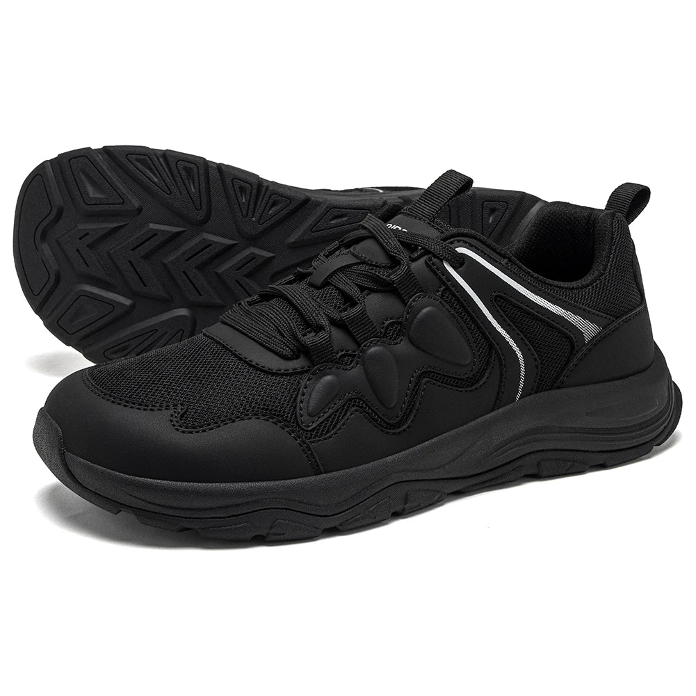HOBIBEAR Zapatos para caminar con punta ancha, unisex, zapatillas deportivas para exteriores, de cuero artificial, con malla, con cordones, para aumentar la altura, para correr