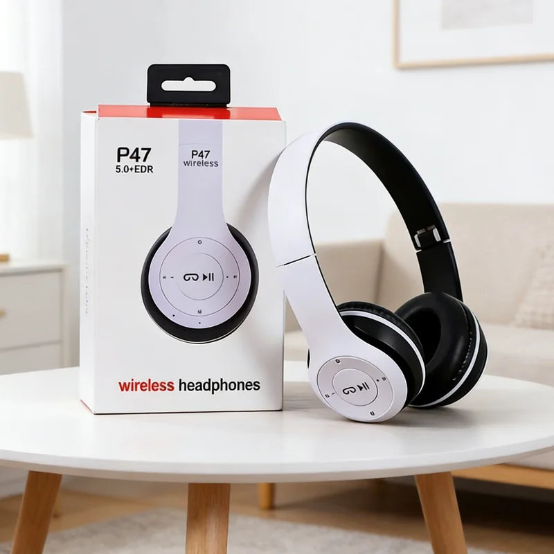 Auriculares Estéreo P47, Auriculares Bluetooth 5.0 Plegables, Auriculares Inalámbricos Deportivos para Exteriores para iPhone, Samsung, PC, Accesorios para Juegos