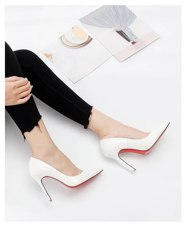 Stilettos de Mujer Charol Suela Roja Punta Fina Tacón Alto