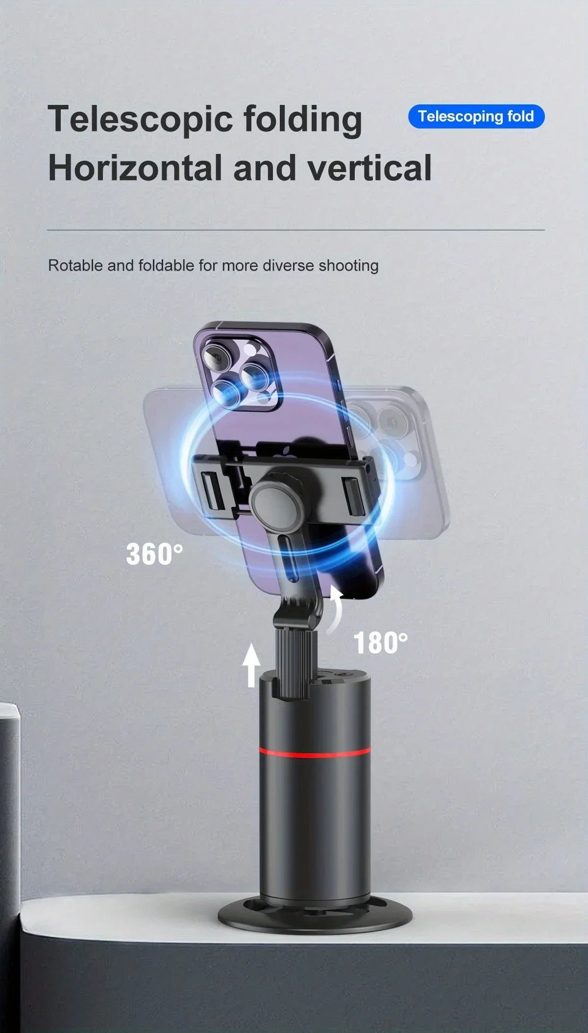 Soporte para Teléfono de Escritorio P02 con Seguimiento Facial 360 °   Gimbal Giratorio Automático para iPhone 16 15 Samsung S23 Xiaomi, Palo Selfie de Mano