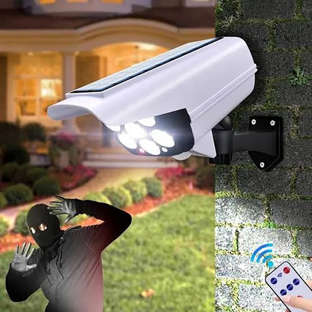 Lámpara Solar de Pared con Sensor de Movimiento y Cámara de Simulación 77 LED