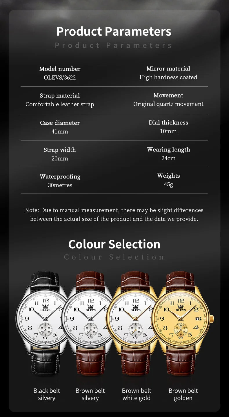 Reloj de Cuarzo OLEVS 3622 para Hombre, Resistente al Agua, Luminoso