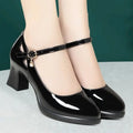 2025 Primavera/otoño Nuevos zapatos de tacón de trabajo profesionales negros para mujer - Zapatos de vestir de tacón medio con plataforma y correa, zapatos de oficina para madres