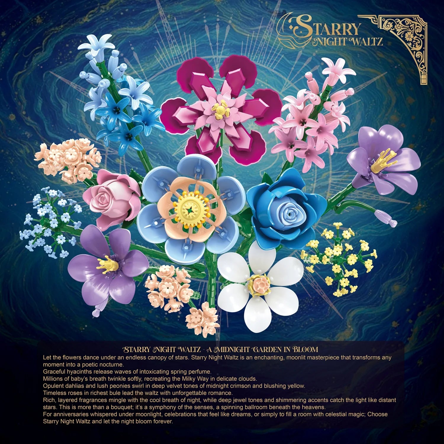 Bloques de Construcción de Ramo de Flores 11038, Modelo Creativo de Rosa y Jacinto para Armar, Decoración para el Hogar, Regalo de San Valentín para Mujeres Adultas, 730 Piezas