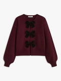 Otoño Invierno dulce coqueta mujeres suéteres cárdigan mujeres de manga larga de terciopelo arco tejido Cardigan temperamento prendas de vestir exteriores