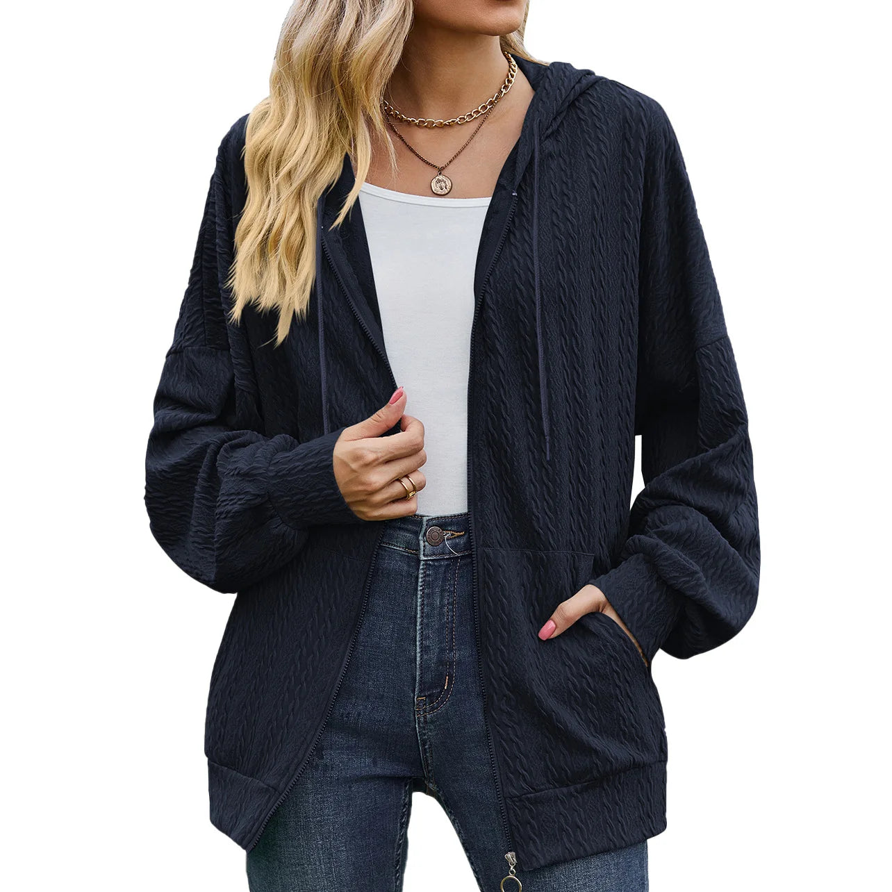 Sudadera con capucha y cremallera para mujer, estilo casual