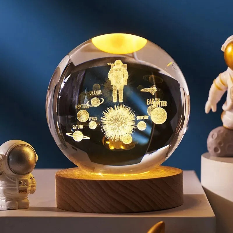 Bola de Cristal 3D Luz Nocturna Sistema Solar Grabado con Láser