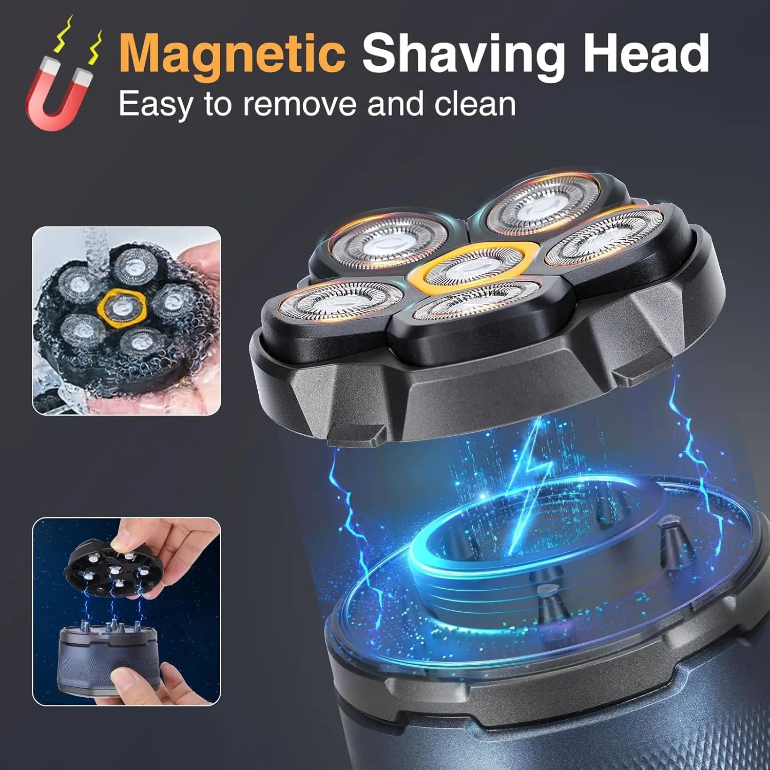 Afeitadora de Cabeza Eléctrica Magnética 6D LED