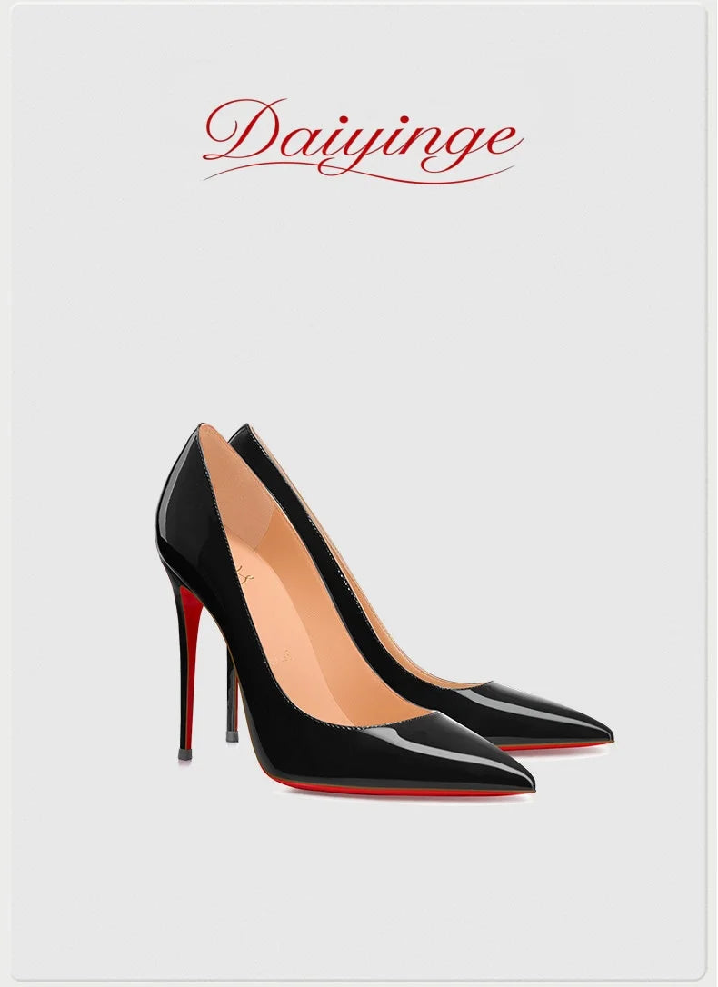 Stilettos de Mujer Charol Suela Roja Punta Fina Tacón Alto