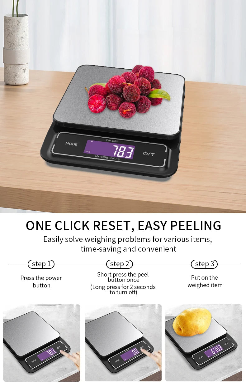 Báscula de cocina electrónica Digital de 6kg/0,1g, 10kg/1g, pantalla LCD, herramienta de medición de acero inoxidable totalmente impermeable para hornear