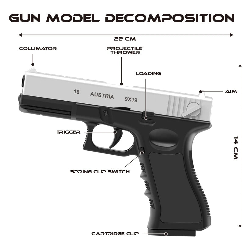 Pistola de juguete totalmente negra G18, pistola suave de espuma de carga manual CS, juego de tiro al aire libre, pistola de aire para adultos, pistola de juguete