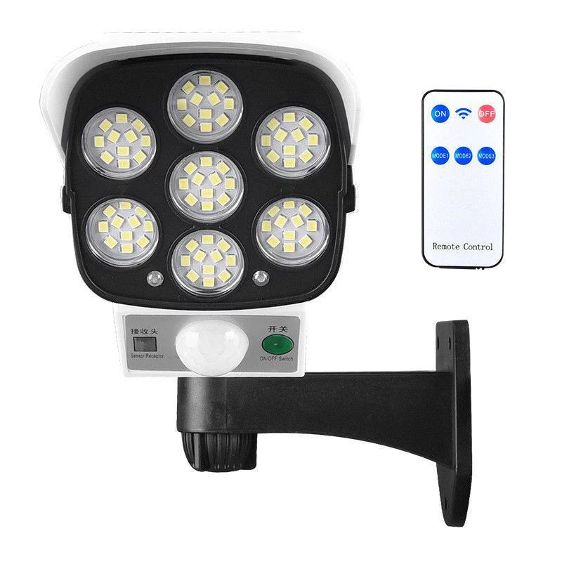 Lámpara Solar de Pared con Sensor de Movimiento y Cámara de Simulación 77 LED