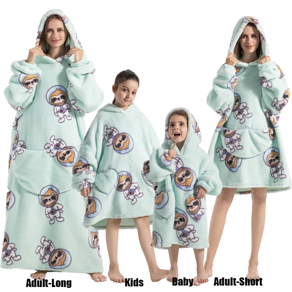 Sudaderas con capucha Extra largas de invierno para mujer, ropa de casa, sudadera de dibujos animados para adultos, jersey con bolsillo grande, mantas suaves y acogedoras de gran tamaño