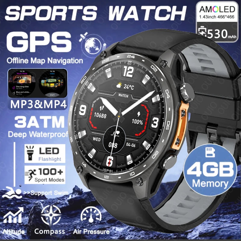 Reloj Inteligente Militar GPS Altímetro 530mAh