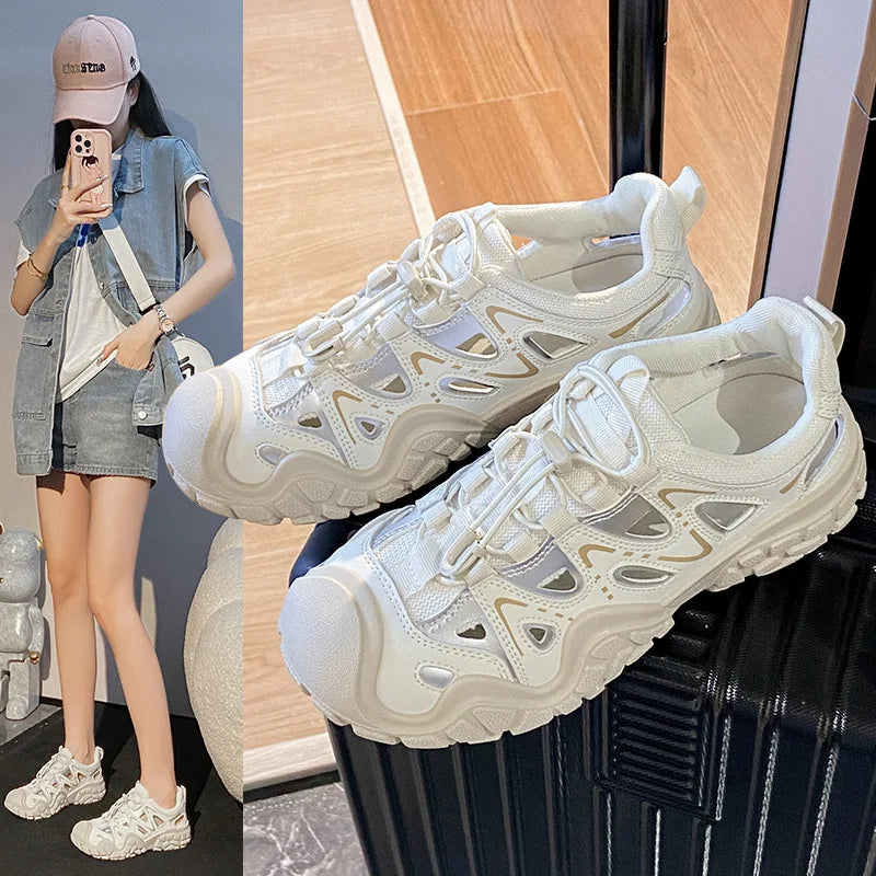 Zapatillas de Senderismo para Mujer |   Zapatos Casuales con Suela Gruesa |   Parte superior de malla transpirable, perfecta para la calle en primavera y aventuras al aire libre.