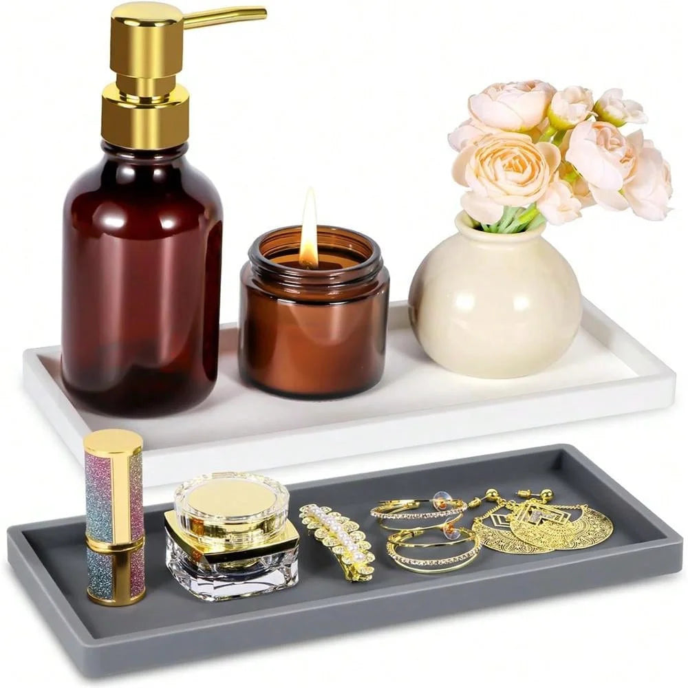 1 paquete de bandeja de baño, bandeja de joyería de silicona suave, tocador, bandeja decorativa para baño, organizador adecuado para tocador
