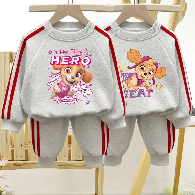 Chándal informal con estampado de Paw Patrol para niña, sudaderas con capucha y pantalones largos con cuello redondo, conjunto de pantalones a rayas laterales de dos piezas para niño 2026