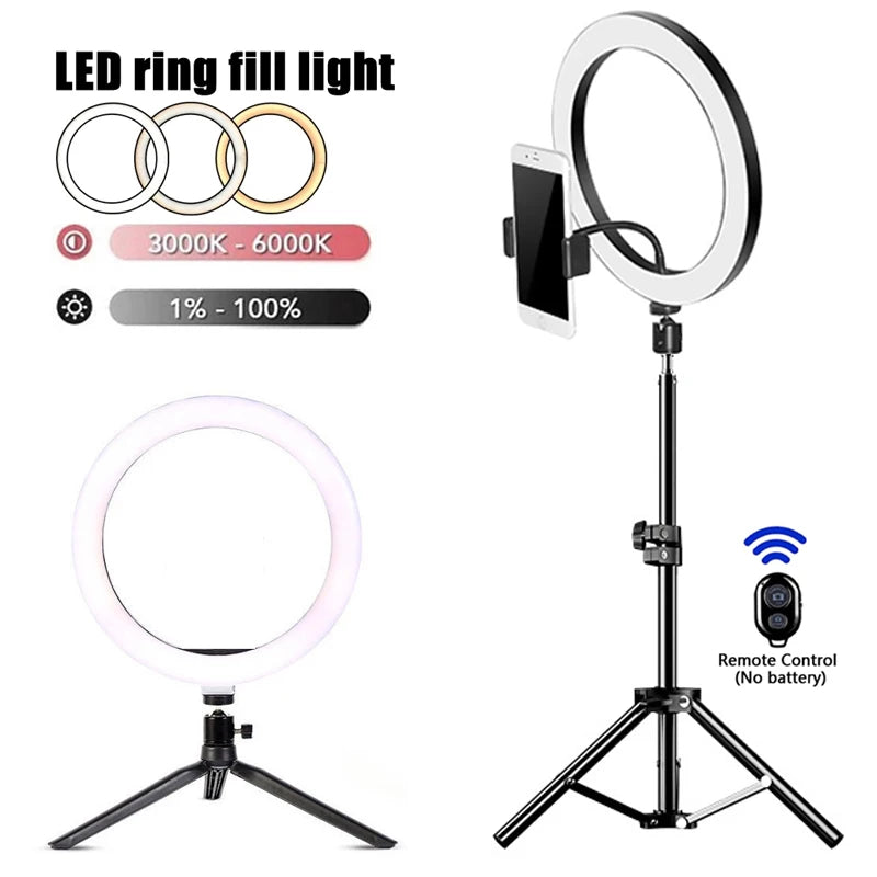 Anillo de iluminación LED para Selfie, lámpara fotográfica con anillo para Selfie, luz de relleno remota USB para YouTube, TikTok, vídeo, soporte y trípode para teléfono en vivo