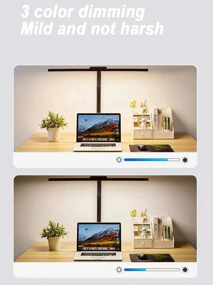 Lámpara LED de Escritorio Doble Cabezal con Clip y Brazo Regulable para Oficina